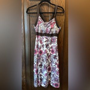 Prana White Purple Knit Midi A-Line Sundress, Floral, Size M